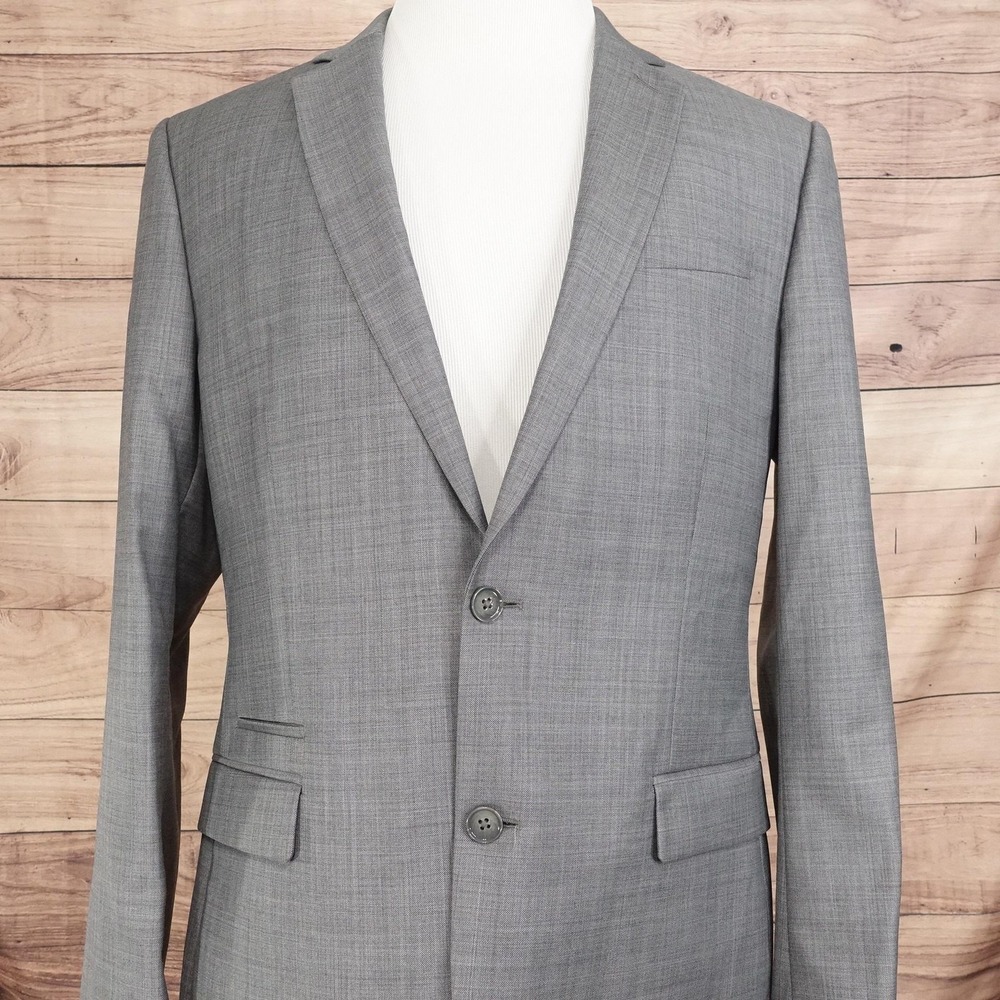 Express Suit Jacket Mens 42L Gray Wool Polyester Photographer Fitted 2 Button